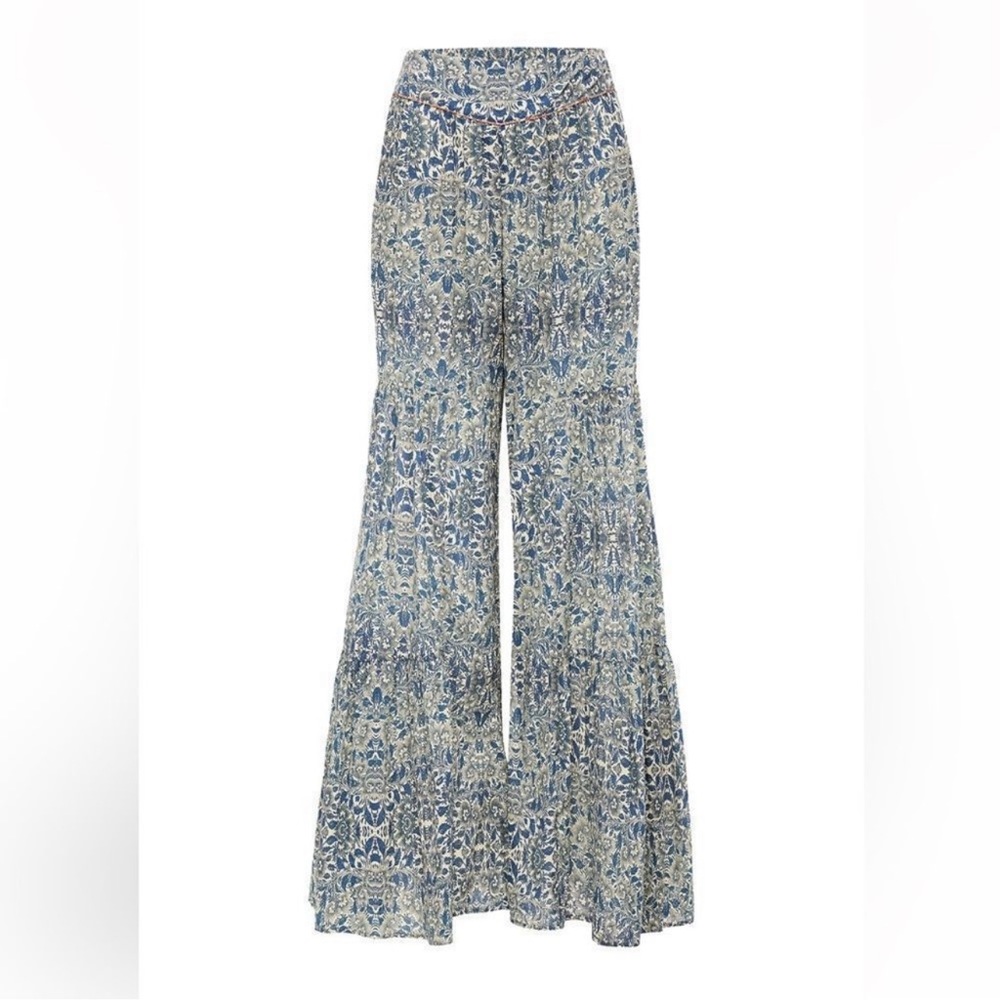Carolina K Vicky Flare Pull On Pants XS‎ Floral Blue/Green Cottage Peasant